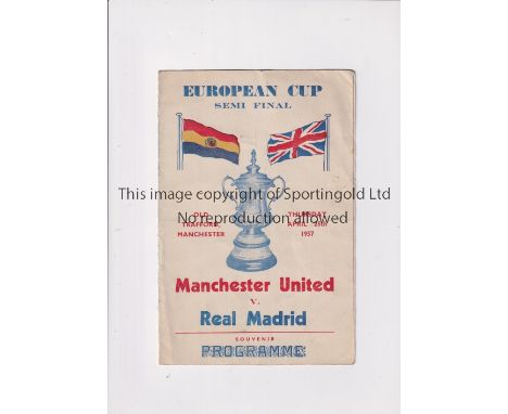 MANCHESTER UNITED      Pirate programme for the home European Cup Semi-Final tie v Real Madrid 25/4/1957, slight horizontal c