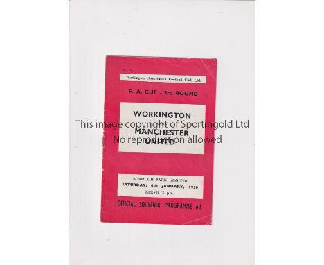 MANCHESTER UNITED     Programme for the away FA Cup tie v Workington 4/1/1958, tape marks on the inside of the back cover and