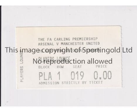 ARSENAL V MANCHESTER UNITED 1998     Unusual Players Lounge ticket for the League match at Highbury 20/9/1998 in United's Tre