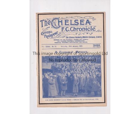 CHELSEA      Programme for the home FA Cup tie v Plymouth Argyle 25/1/1936, ex-binder.     Generally good