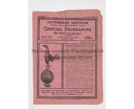 ARSENAL V CHELSEA 1947 FA CUP AT TOTTENHAM     Programme for the replayed tie 20/1/1947, heavily creased, paper loss from the