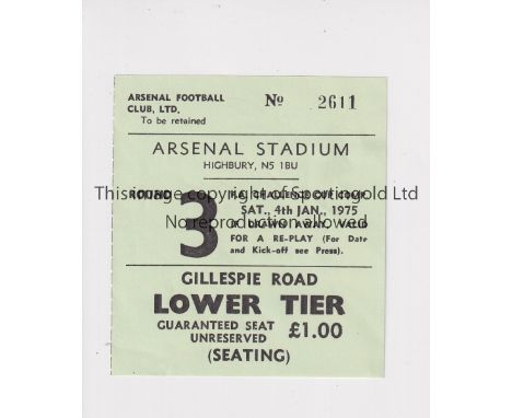 ARSENAL      Ticket for the home FA Cup tie v York City 4/1/1975.    Good