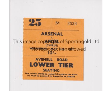 ARSENAL     Ticket for the home Friendly v Apoel 3/5/1966, slightly trimmed at the top.     Fair to generally good