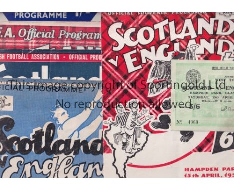 SCOTLAND V ENGLAND     Six programmes for matches at Hampden: 1950, 1952, 1954, 1956, 1958 with ticket and 1960. Most are sli