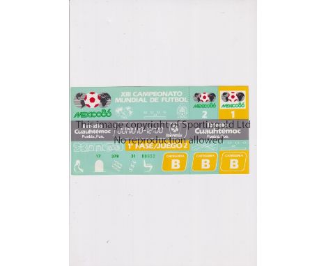 1986 WORLD CUP      Unused ticket for South Korea v Italy 10/6 at the Cuauhtémoc Stadium. Staple holes on the left.   General