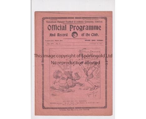 TOTTENHAM HOTSPUR       Programme for the home FA Cup tie v Watford 28/1/1922, very slightly creased and scores entered.     