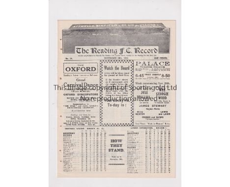 READING      Programme for the home FA Cup tie v  Brentford 26/11/1932, ex-binder.   Generally good