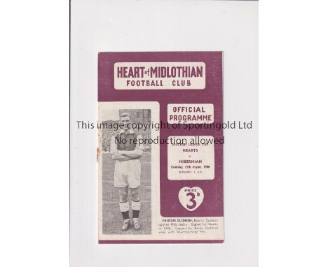 HEARTS V HIBERNIAN 1956      Programme for the League Cup tie at Hearts 11/8/1956, slight vertical crease, scores entered.   