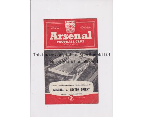 ARSENAL     Programme for the home London Challenge Cup tie v Leyton Orient 3/10/1955, creased and team changes.    Fair to g