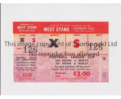 ARSENAL     Unused ticket for the home League Cup tie v Leicester City 10/9/1974.     Very good