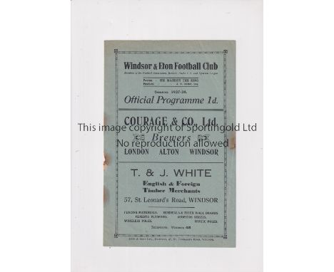 WINDSOR &amp; ETON V SLOUGH 1937 FA CUP      Programme for the tie at Windsor 16/10/1937, staple rusted away.     Generally g