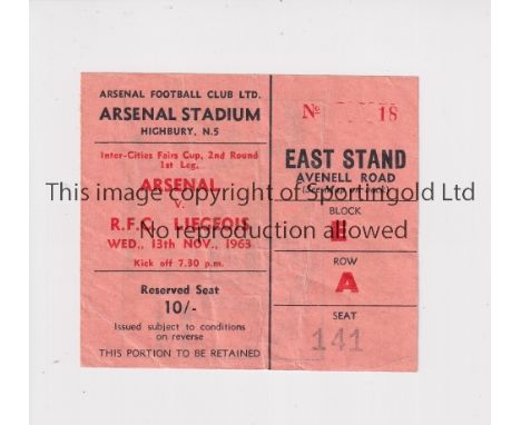 ARSENAL     Ticket for the home Fairs Cup tie v R.F.C. Liegeois 13/11/1963, slightly creased.     Generally good