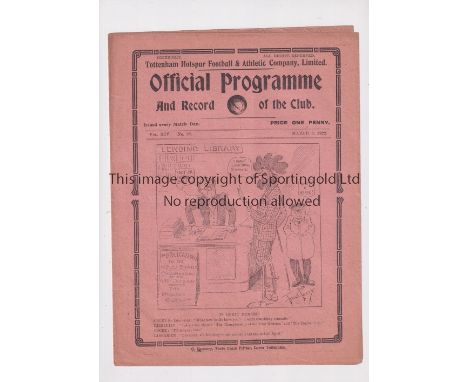 TOTTENHAM HOTSPUR       Programme for the home FA Cup tie v Cardiff City 9/3/1922.     Generally good