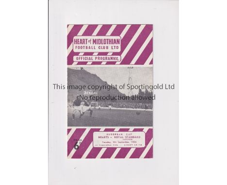 HEARTS     Programme for the home European Cup tie v Standard Liege 9/9/1958.    Good