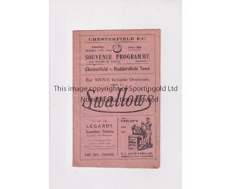 CHESTERFIELD V HUDDERSFIELD TOWN 1929 FA CUP     Programme for the tie at Chesterfield 12/1/1929.    Generally good