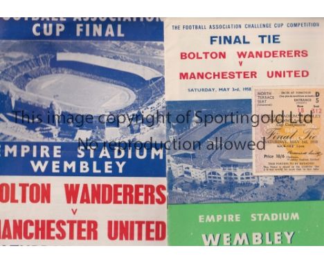 1958 FA CUP FINAL     Programme, seat ticket and song sheet, slight horizontal crease for Bolton Wanderers v Manchester Unite