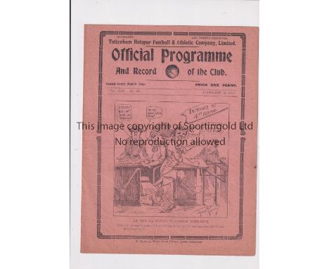 TOTTENHAM HOTSPUR       Programme for the home FA Cup tie v Manchester City 18/2/1922.    Generally good