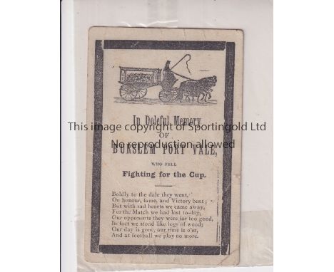 BURSLEM PORT VALE     An "In Doleful Memory" card issued in the late 1800's or early 1900's for Port Vale losing an F.A. Cup 