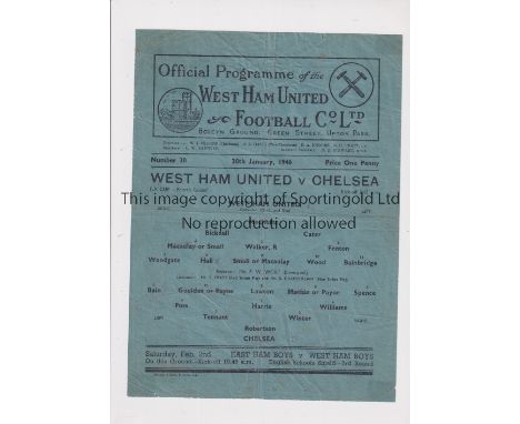 CHELSEA      Single sheet programme for the away F.A. Cup tie in season 1945/6 v West Ham United, slightly creased.    Genera