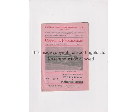 MANCHESTER UNITED     Programme for the away FA Cup tie v Wrexham 26/1/1957.    Generally good