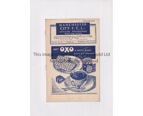CHELSEA       Programme for the away FA Cup tie v Manchester City 24/1/1948, slight horizontal crease.    Generally good