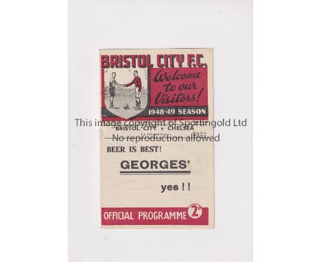 CHELSEA      Programme for the away FA Cup tie v Bristol City 8/1/1949.    Good