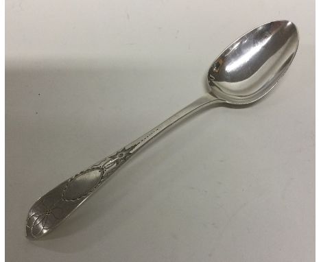 DUBLIN: A George III bright cut silver dessert spoon. 1808. Approx. 37 grams. Est. £25 - £35.