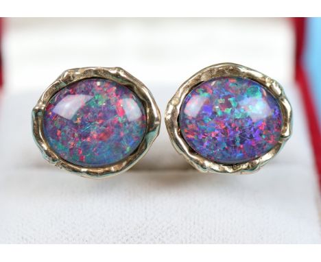 Stunning large black fire opal and gold cufflinks