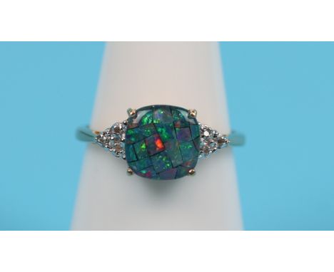 Gold opal &amp; diamond ring