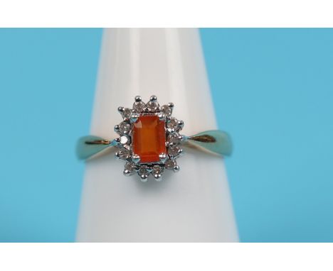 Gold fire opal &amp; diamond ring