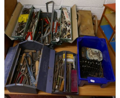 Collection of tools and boxes