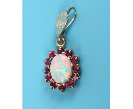 Gold opal &amp; ruby pendant