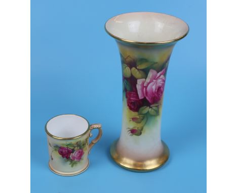 2 pieces of Royal Worcester signed M Hunt - Flowers on blush ivory background, both signed M Hunt