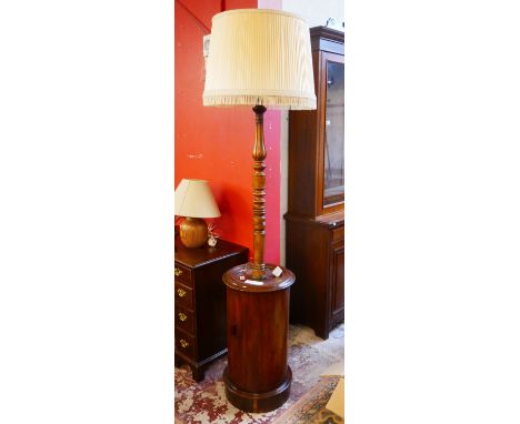 Unusual mahogany standard lamp on pot cupboard base