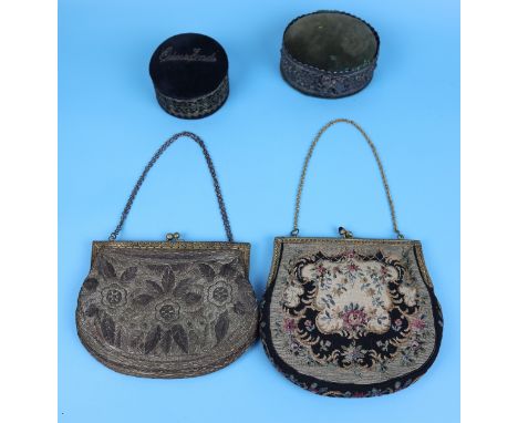 2 tapestry purses and 2 pin cushions