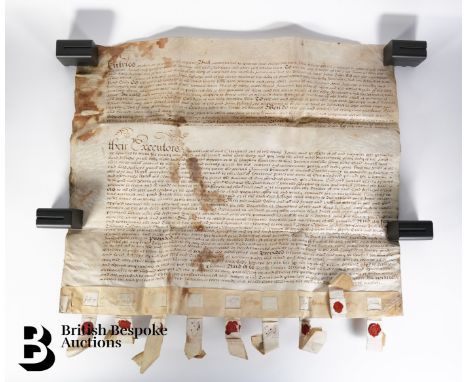 James II (1685-1688) indenture tripartite signed 25th October 1668, manuscript in brown in on three vellum membranes, conjoin