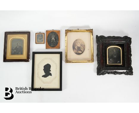 An 18th century portrait silhouette, Joan Hollbrow of Tookington, approx 14 x 19 cms; a daguerreotype of Henry Frampton of Ne