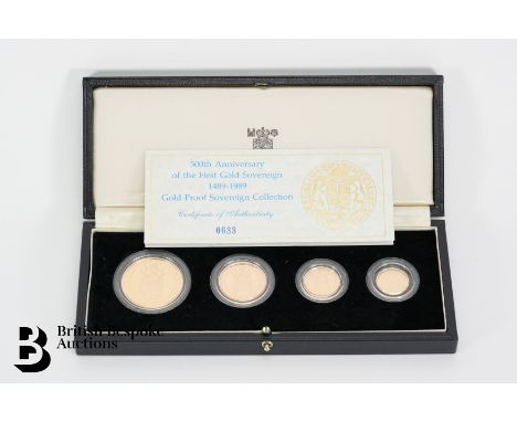 The 1989 United Kingdom Gold Proof Sovereign Four-Coin Collection comprising of the half-sovereign, sovereign, double-soverei