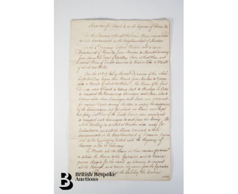 1763 handwritten claim entitled "Reasons for Article 8 in the Expense of Service" setting on 3 papers some details of transfe