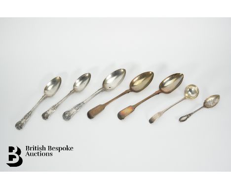 Pair of Georgian silver tablespoons, London hallmark dated 1825, mm William. M Traies; another silver tablespoon, London hall