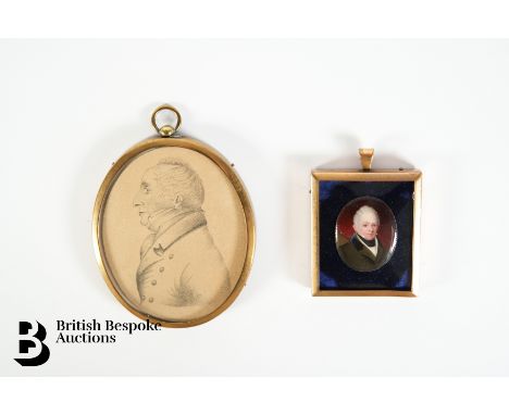 An oval portrait miniature of Samuel Takush (1776- ?) M. Takush pinxt in 1838, approx 25 x 30mm, presented in a gold metal fr
