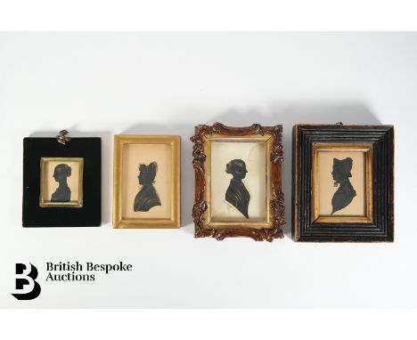 Four 19th century feminine portrait silhouette, including Dora Ennis Graham who accidently drowned with her husband and child