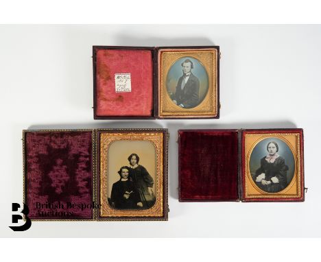 Two fine tinted daguerreotype of Mr B. Clarke aged 28 years circa 1857 and Mrs Clarke aged 21 circa 1857, both 5.5 x 7 cms, b