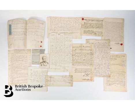 This lot comprises 15 letters or documents dated 1724 to 1800 with interesting good content: 1724 Indenture 1730 account rela