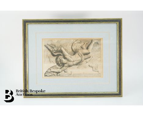Four engravings after Hubertas Quellinus (Flemish 1619-1687) including allegory of silence depicting a woman with a finger of