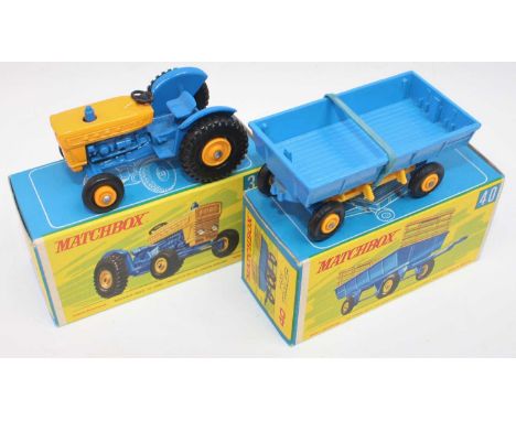 A pair of Matchbox models as follows: No.39 Tractor in dark blue finish (scarce issue), a few small chips to front together w