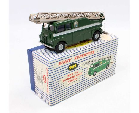 Dinky Toys No. 969 BBC TV extending mast vehicle, comprising green and grey body with extending mast and radar, sold with the