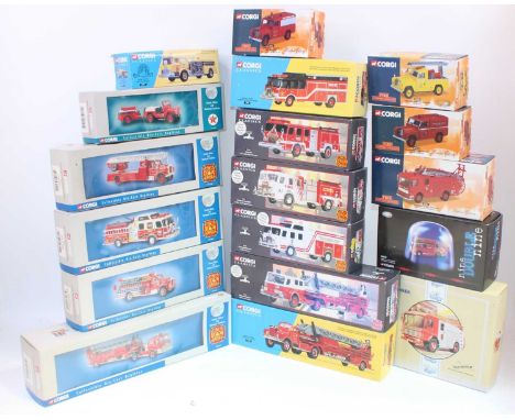 A large collection of 18 boxed Corgi Classics fire models in approx. 1:50 scale to include: 52103 Mack CF aerial ladder fire 