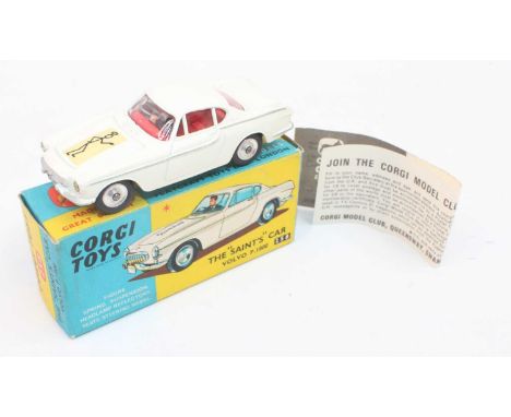Corgi Toys 258 The “Saints” Car Volvo P.1800 white body, red interior fitted with shaped spun hubs, black logo on the bonnet,