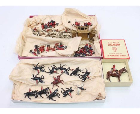 Two trays containing a quantity of mainly Johillco Britains British military figure groups, to include a Britains No.2065 Her